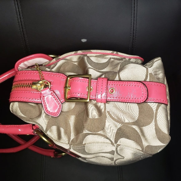 Coach Addison Spectator Khaki  Signature Pink Leather Trim Laptop Busine… - Picture 3 of 16